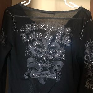 Sheer Long Sleeved Mini Dress with Fleur de Lis